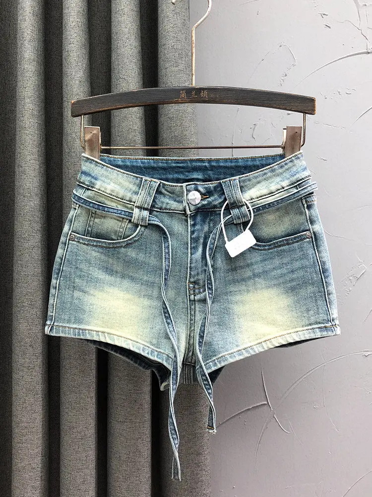 Hot Sexy Women Summer Mini Shorts High Waist Lace Up Slim Fit Denim Shorts Casual Streetwear Female Fashion Wrap Shorts Jeans