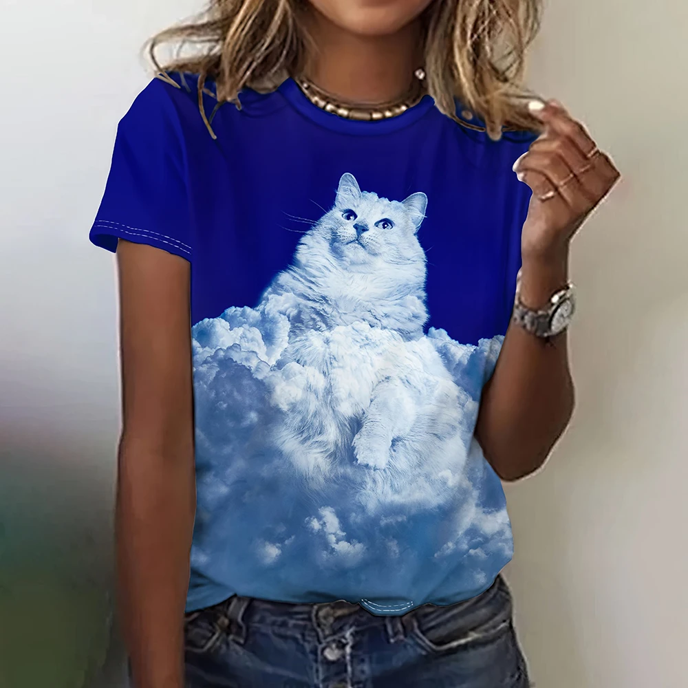 

Simple Women's T-shirts 3D Cartoon Animal Print Fashion Loose Pullover Short Sleeves Tees Casual Women Clothing Streetwear Tops
