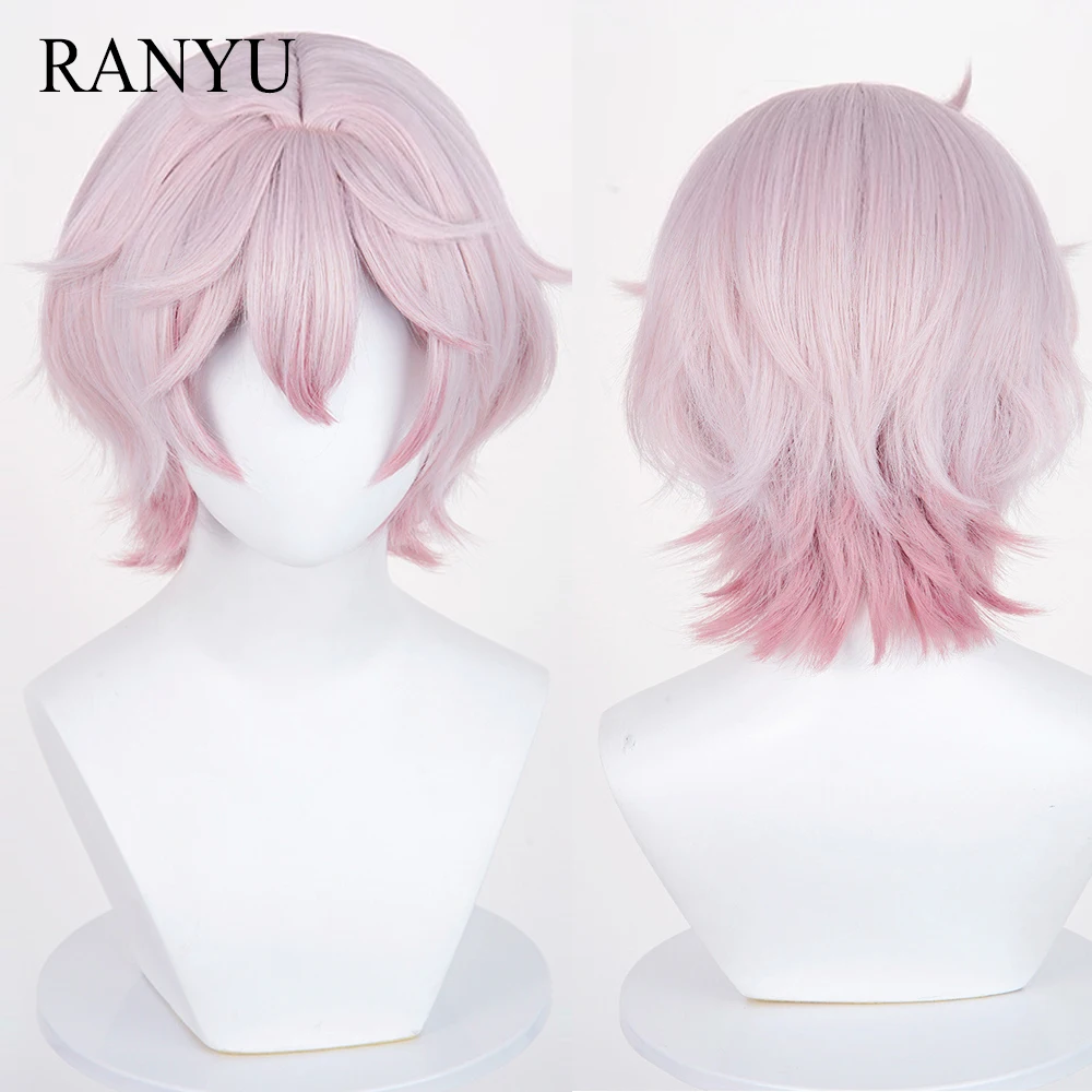 

Ombre Pink Short Straight Synthetic Wigs with Bangs Anime Game Cosplay Fluffy Heat Resistant Wig for Daily Party