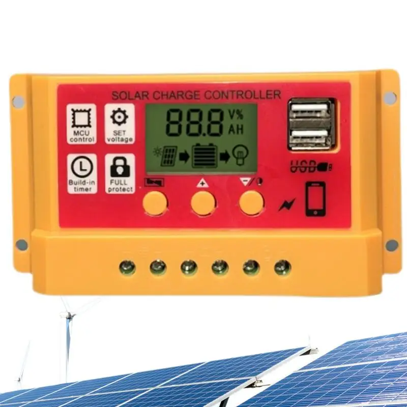 

Solar Panel Controller 12V/24V Regulator With Adjustable LCD Double USB Port PWM Auto Parameter Multiple Load Control Modes For