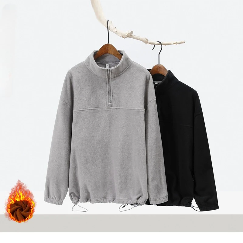 Men's Winter Fall 300GSM Double Sided Fleece Half Zip Sweatshirt Drawstring Loose Vintage Comfort Layering Casual Outerwear