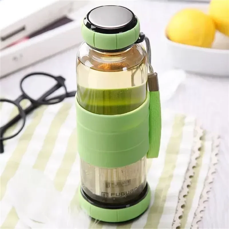 

550ML Portable Rope Sports Outdoor Glass Water Bottle Fruit Juice Kettle Drink Cup Directly Stainless Steel Tea Strainer