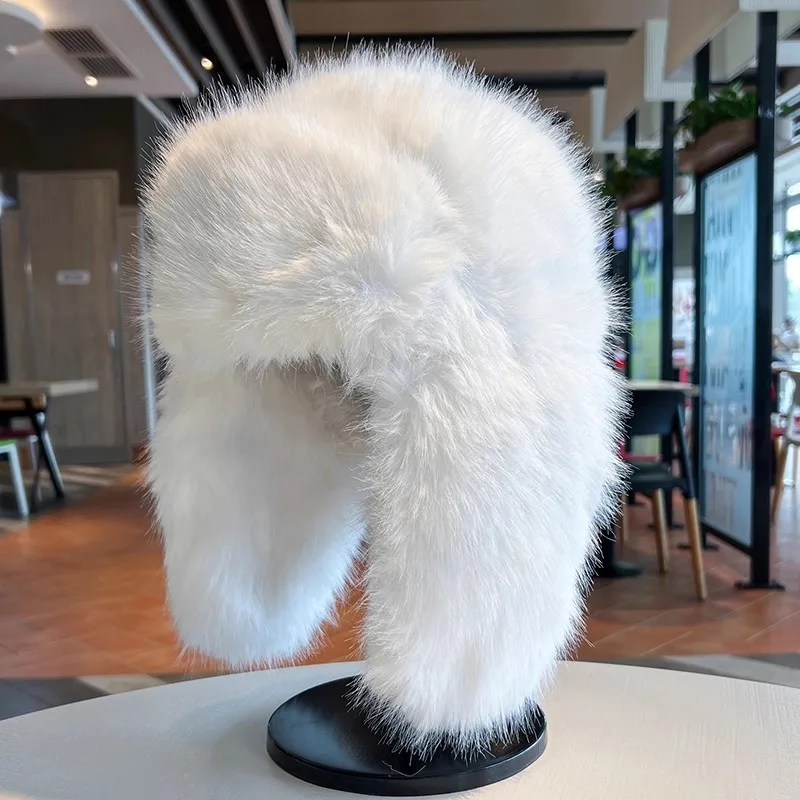 Verdicken Winter Faux Pelz Nerz Plüsch Lei Feng Hut für Frauen Outdoor Skifahren Radfahren Kappe Warme Ohr Schutz Kälte Beweis Russische Hut – Detail 3