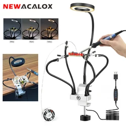 Newacalox Vise Tabela Braçadeira De Solda Terceira Ferramenta Mão, Solda PCB Titular, 3X LED Lupa Lâmpada, Soldagem Reparação, ajudando as mãos