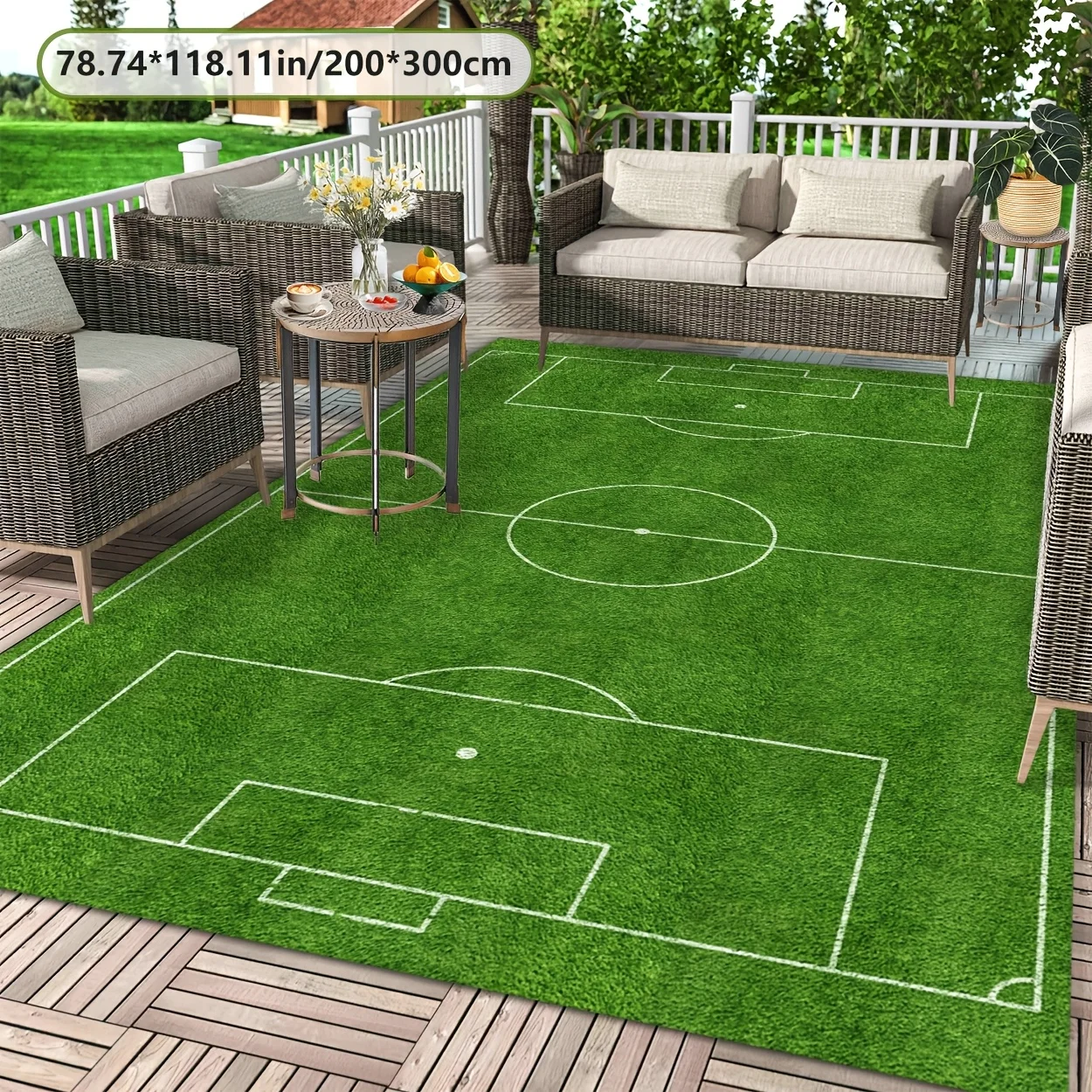 Modern Soccer‑Field Printed Area Rug, Green Grass Pitch Pattern, Non‑Slip Washable Floor Mat for Living Room, Kitchen, Bathroom