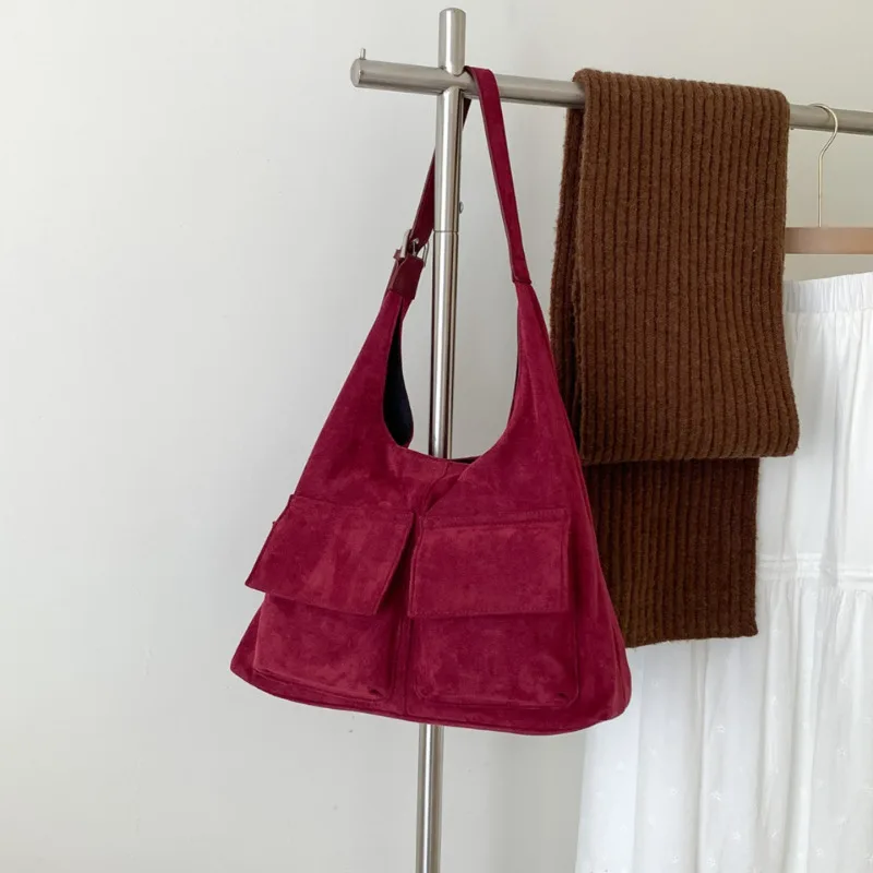 

Workwear Style Faux Suede Tote Bag Women Vintage Shoulder Crossbody Bag Large Capacity Multipocket Guangzhou High Quality Bag