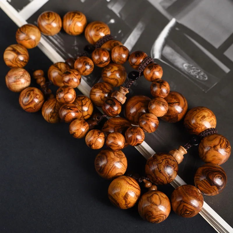 Hainan Huanghuali Old Oil Pear Ghost Pattern Bracelet: Buddhist Beads Wooden String Jewelry for Men & Women Gifts