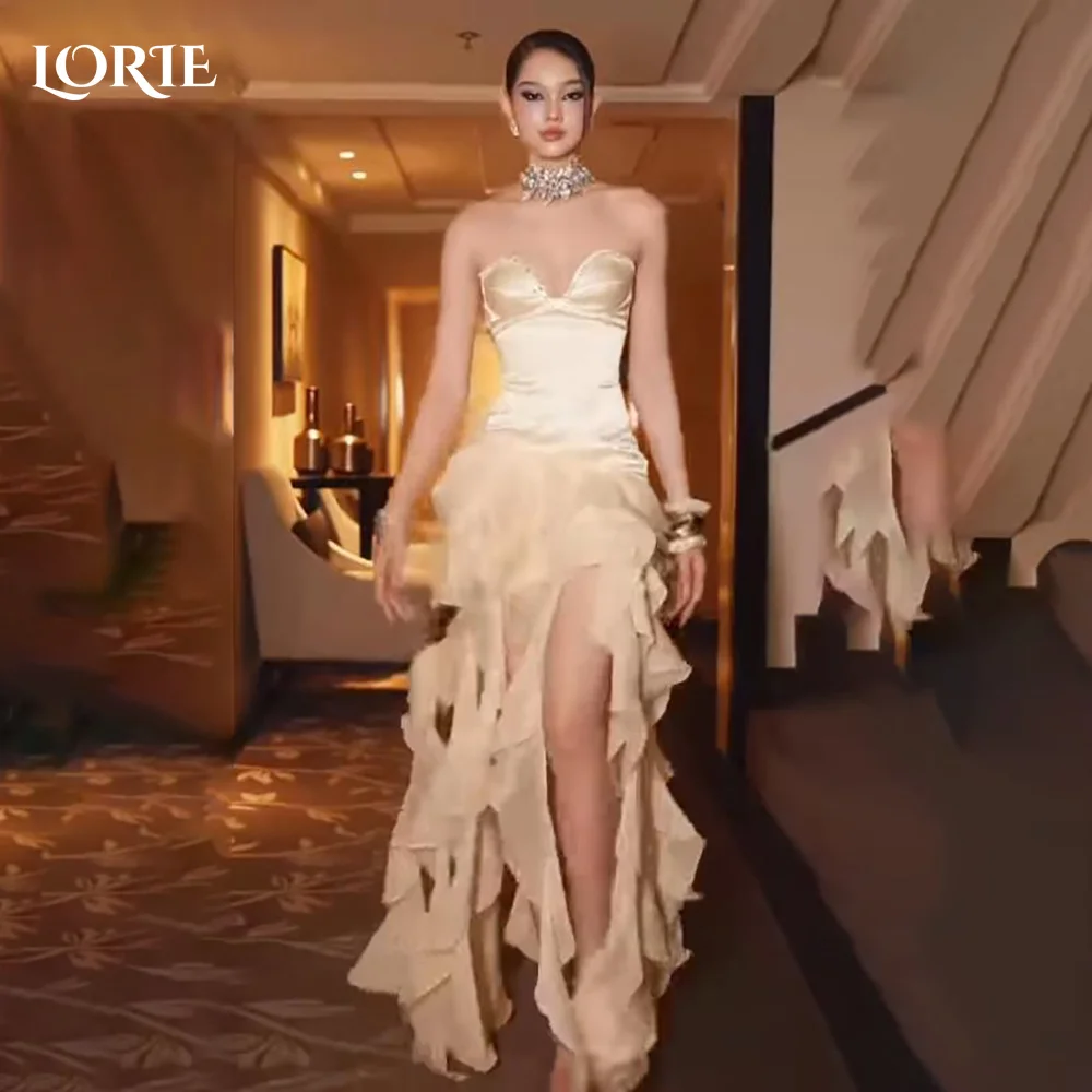 

LORIE Shiny Mermaid Evening Dresses Elegant Strapless Pleats Backless A-Line Arabia Prom Gown Ruffle Party Dresses Customized