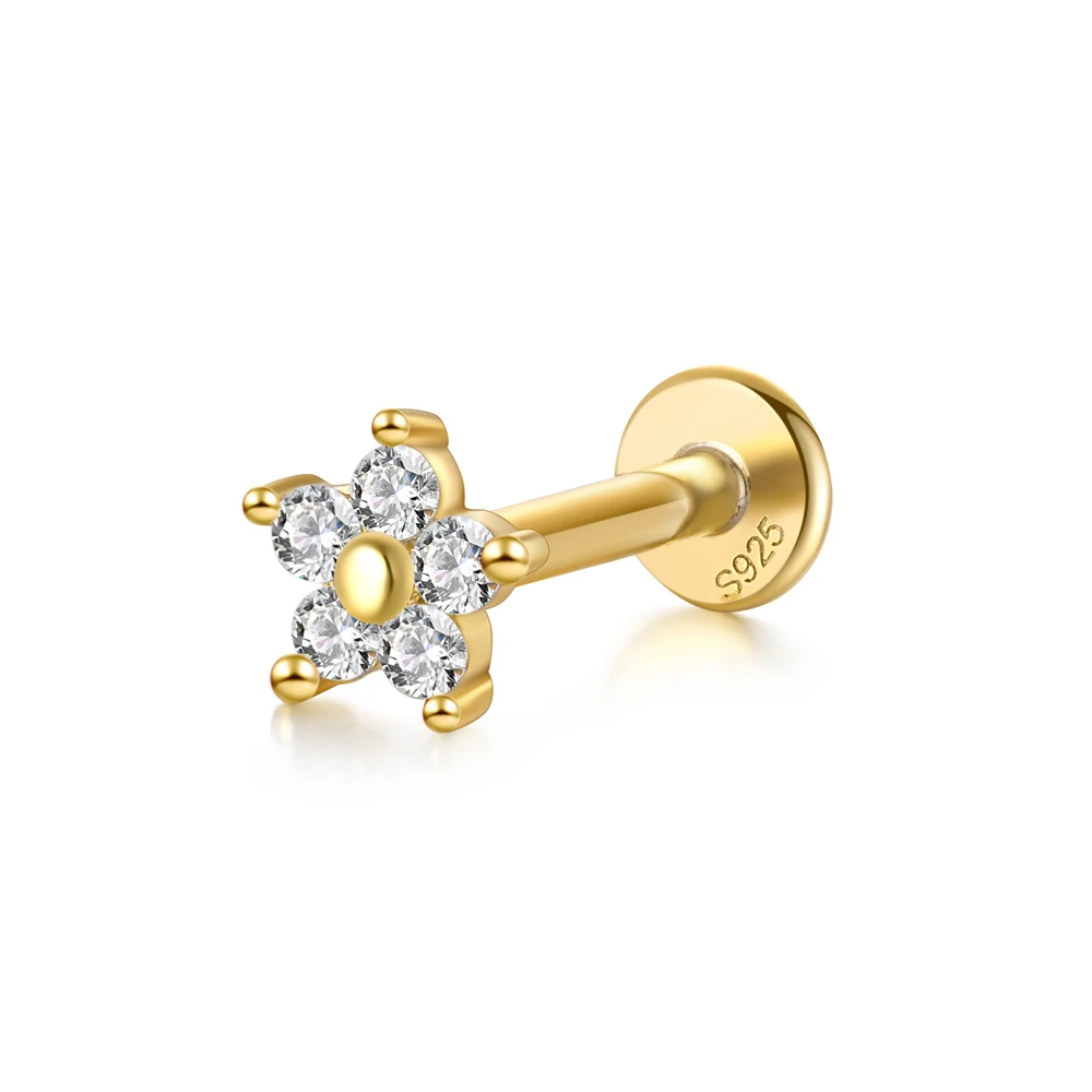 CANNER Silber 925 Sterling Piercing für Frauen, Herz-Ohrstecker, Schmuck, flache Rückseite, Ohrstecker für Helix, Tragus, Daith