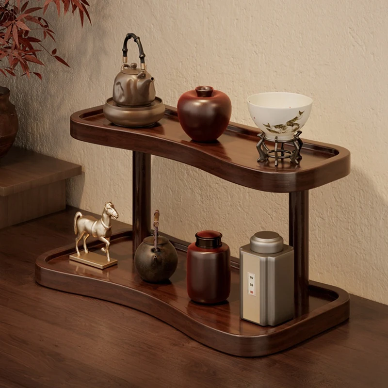Double Layer Desktop Coffee Station Organizer, Bamboo Wood Countertop Storage Shelf for Kitchen, Mugs, Spices Retail