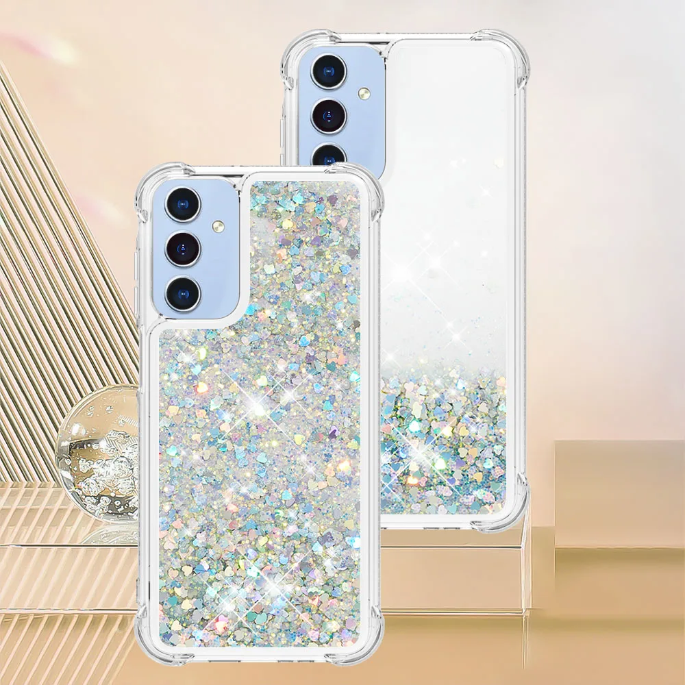 Galaxy A55 Case Zilverfolie Bling Glitter Telefoonhoesje Voor Samsung Galaxy A55 Stromende Vloeibare Siliconen Zachte Schokbestendige Hoes