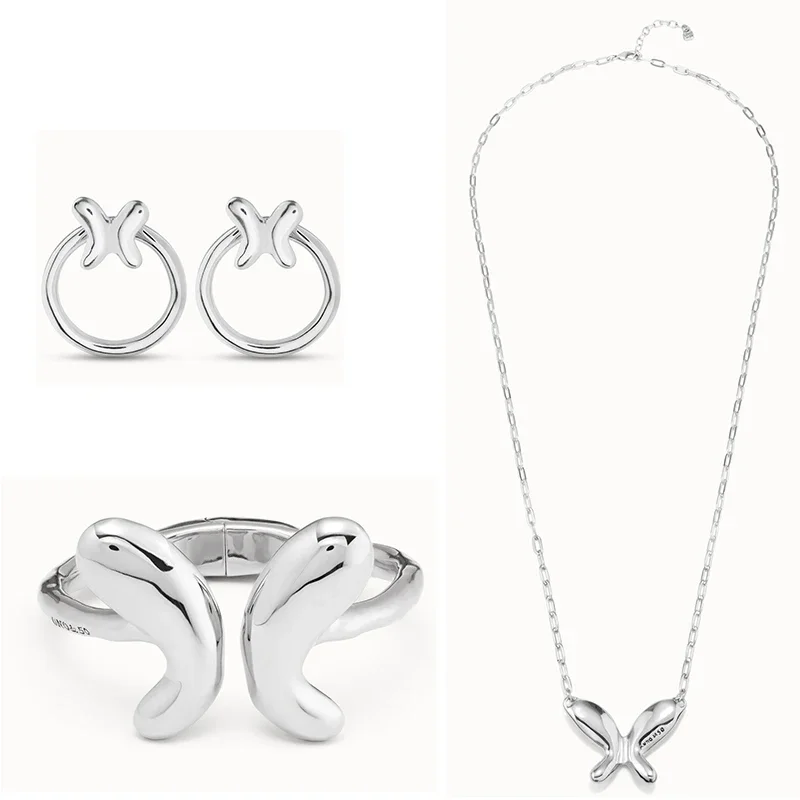 2024 UNOde Spain Sweet and Spicy Girl Sensation Silver Butterfly Jewelry Set Women's Gift