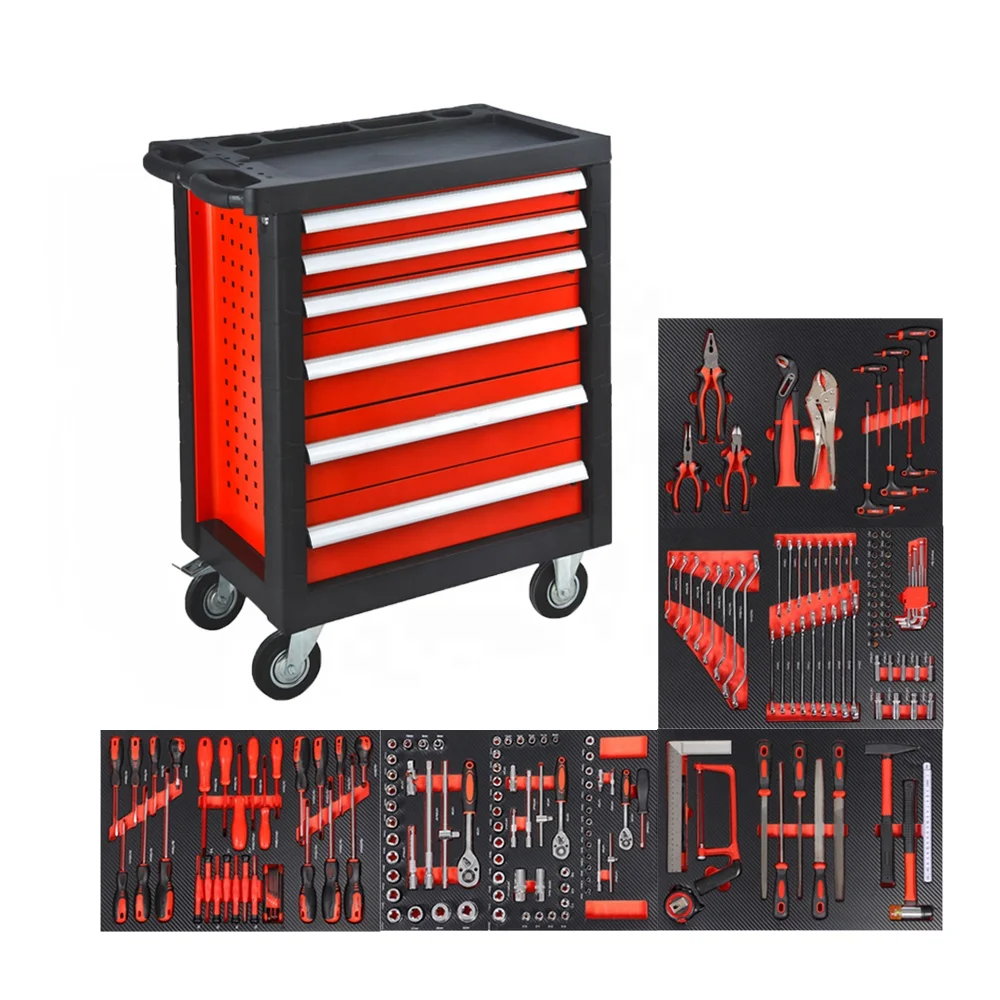 

CE Certified Professional Metal Tool Cabinet with 6/7/8 Drawers Heavy Duty Steel Iron Tool Chest Customizable 201pcs Tools OEM