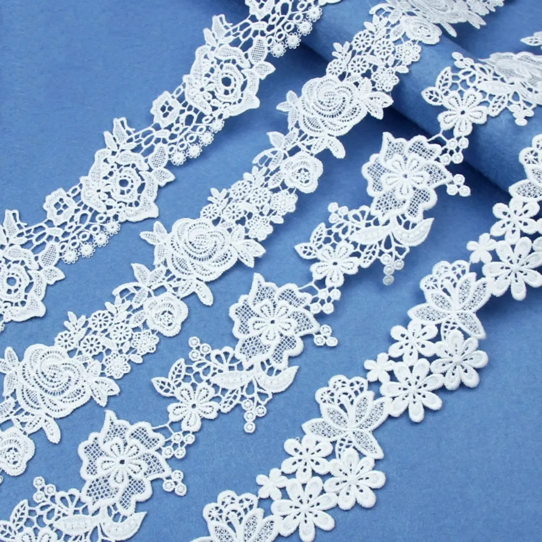 5yards White Cotton Embroidered Lace Trim Ribbons Fabric DIY Handmade Craft Materials Sewing Garment Clothes Party Decoration