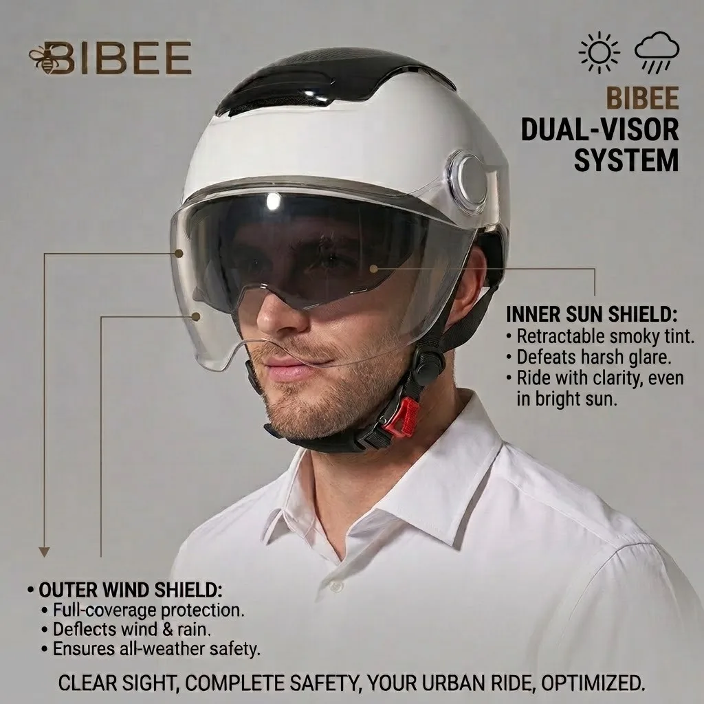 BIBEE Fortschrittlicher E-Bike-Helm für Stadtfahrer, Patentierte AirHuge-Belüftung, Doppelvisiere, Glänzende ABS-Schale, Leichte Sicherheitsausrüstung – Detail 10