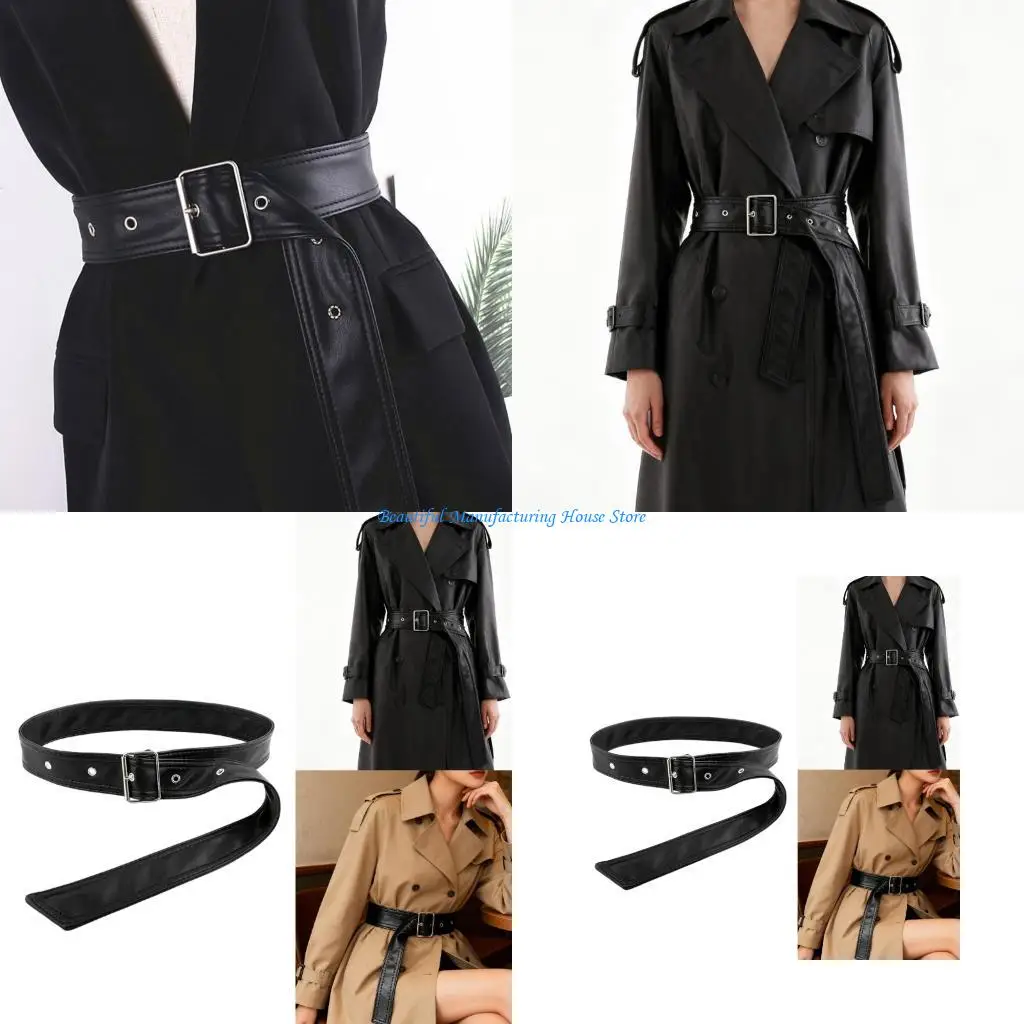 E56A Practical Black PU Belt Flexible Waist Strap Adults Teens Adjustable Length Soft Comfortable Design