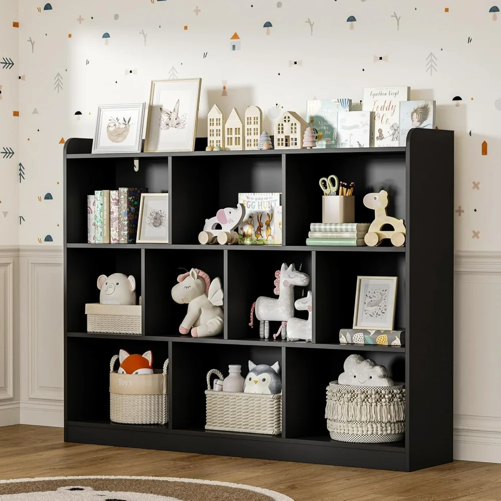 

Black Bookshelf, Wood Bookcase with 3 Tier Open Shelves, 10-Cube Minimalist Storage Shelf for Living Room, Bedroom