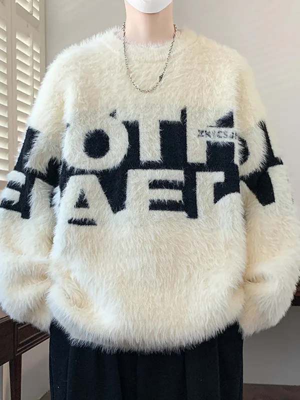 

Мужской вязаный свитер Laid-ba Sle с буквенным принтом, теплый, зимний, модный, повседневный, для ношения под одеждой, с длинными рукавами