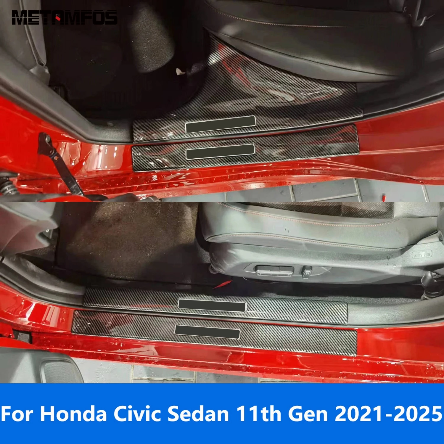 

Для Honda Civic 11 седан 2021 2022 2023 2024 2025 накладка на порог из углеродного волокна, защита входа, аксессуары для педалей