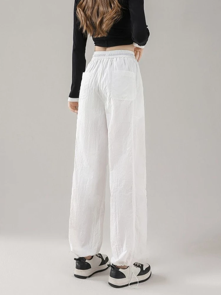 Autumn Lightweight White Casual Joggers Women High Waist Loose Fit Draped Cuffed Trousers Tall Friendly