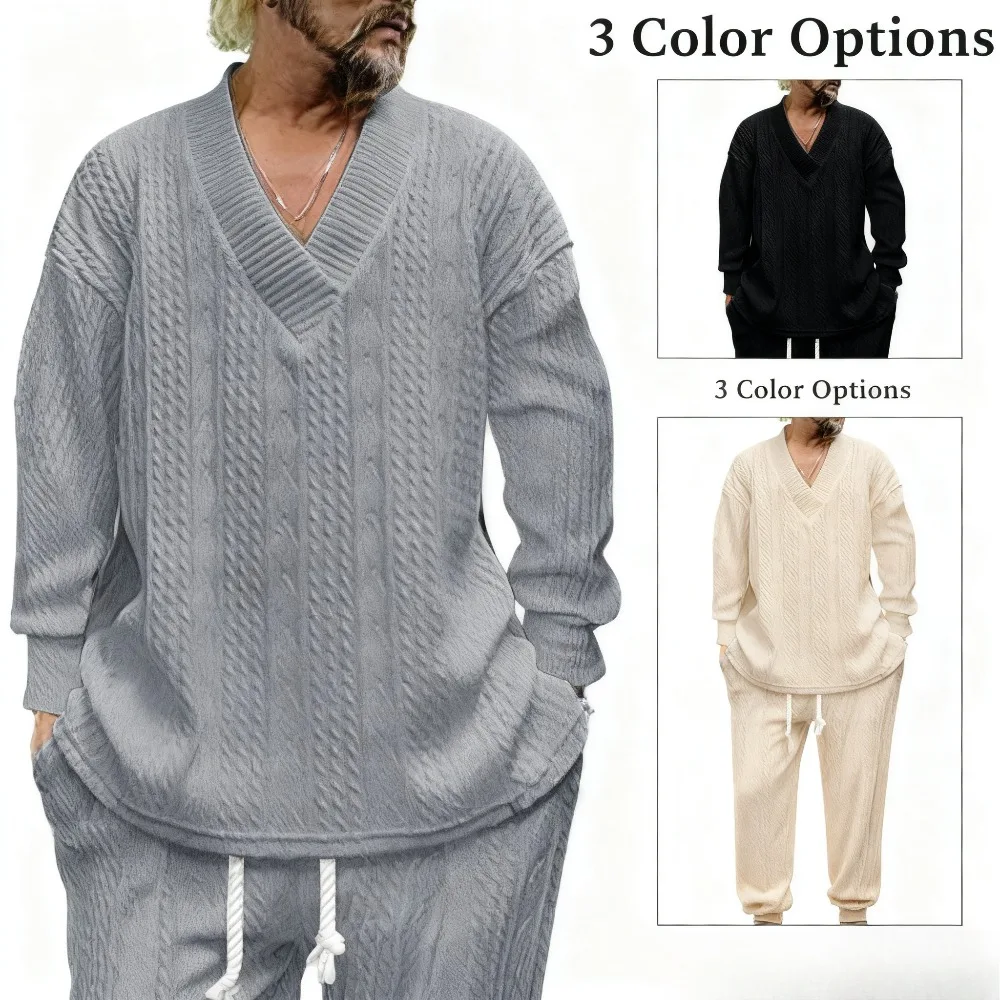 

Мужской осенний повседневный топ из жаккардового трикотажа, свободный пуловер с V-образным вырезом, длинный рукав, в стиле футболки, для повседневной носки
