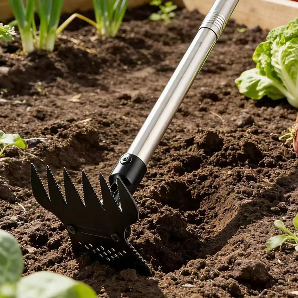 

Садовый инструмент 2-в-1: прочная мотыга с длинной ручкой и 6 зубьями для удаления сорняков с газона, патио и двора