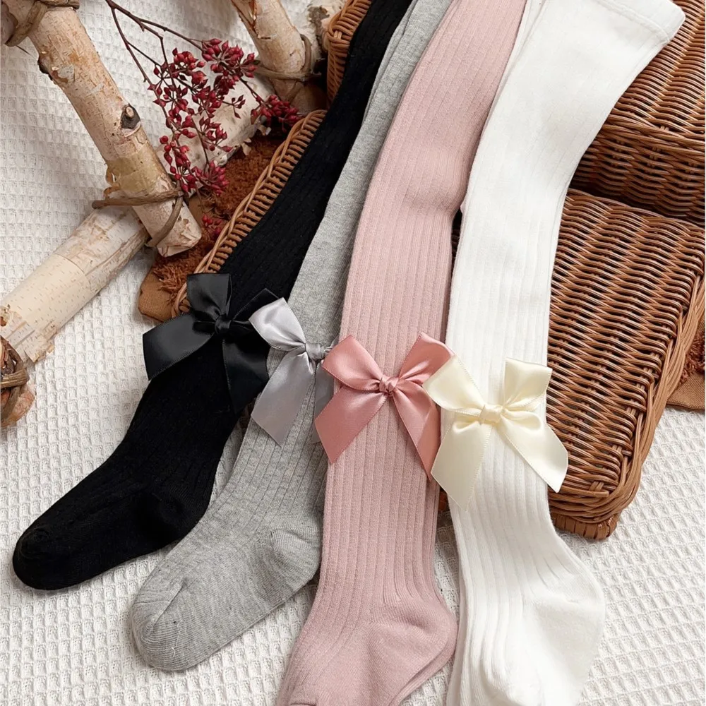 

Combed cotton leggings for children Toddler girl bow decorative tights