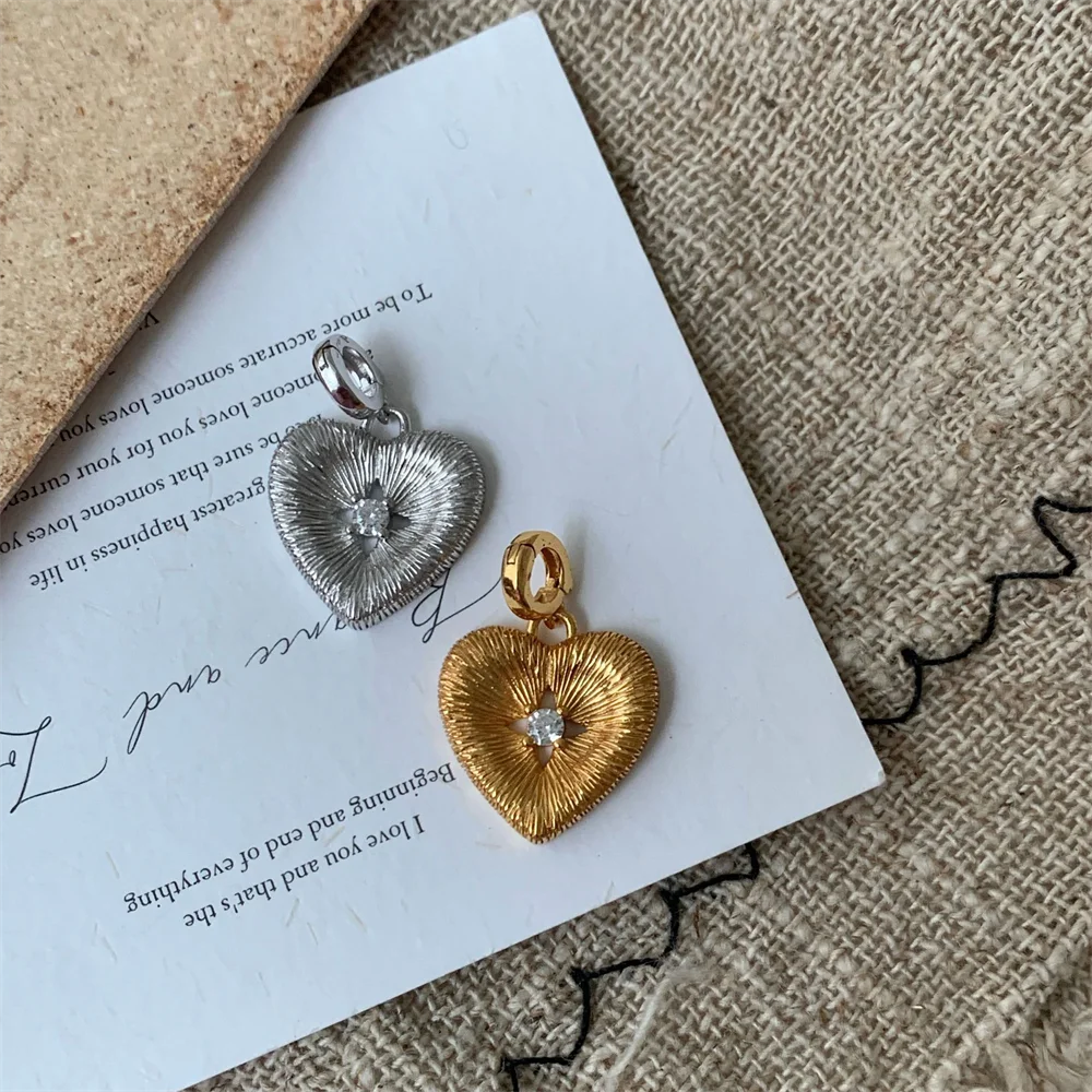 

Korean Style S925 Sterling Silver Italian Brushed Heart Pendant Mid-Century Vintage