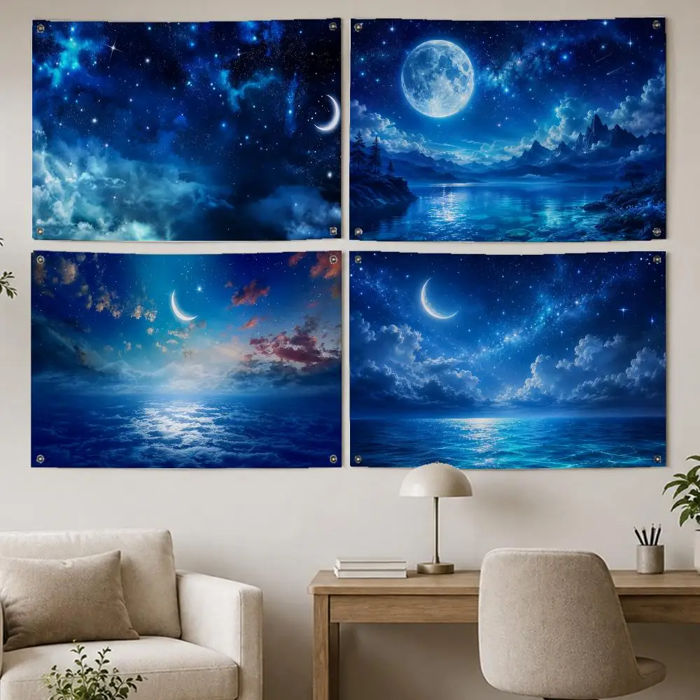 Vintage Starry Sky Art Flags Room Home Decor Wall‑Hanging Art Banner, Outdoor for Bedroom Party Background Decoration
