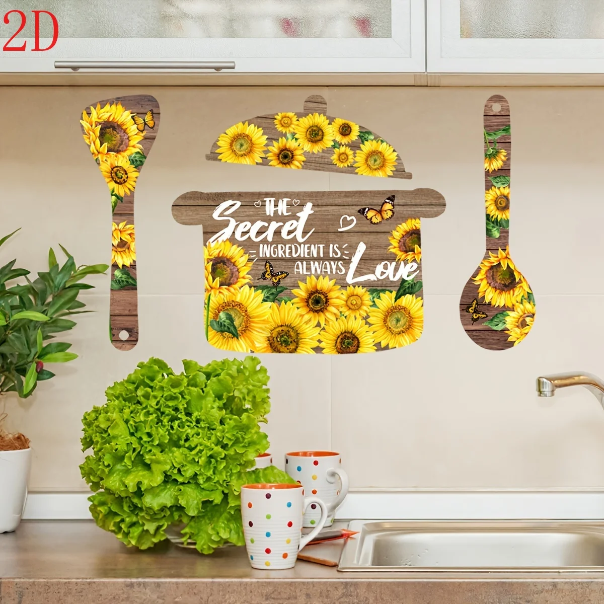 4pcs Sunflower Kitchen Wooden Sign Set The Secret Ingredient Is Always Love Farmhouse Wood Plaque Home Kitchen Wall Decor