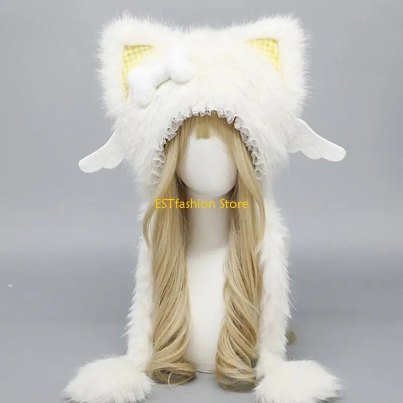 Y5GC Furry Head Wrap Fashion Devil Kitten Soft Thicken Caps for Idol Same Wear