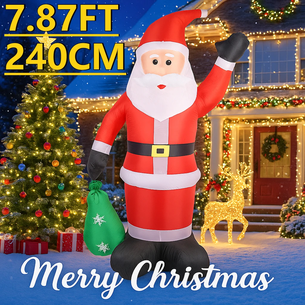 2.4 متر/7.8FT عيد الميلاد عطلة DIY الحلي سانتا كلوز مع شنطة هدايا نفخ ساحة ديكور عيد الميلاد LED لوازم المنزل في الهواء الطلق هدية #6