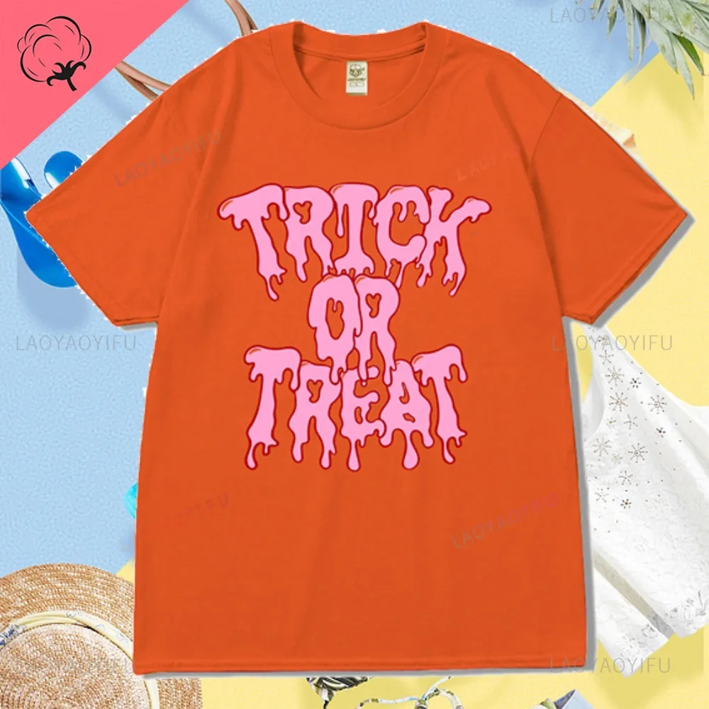 Hallowmas Kawaii Trick or Treat Printed Graphic Cotton Couple Clothes Tshirt Humor Y2k Streetwear Fashion Casual Man Tees