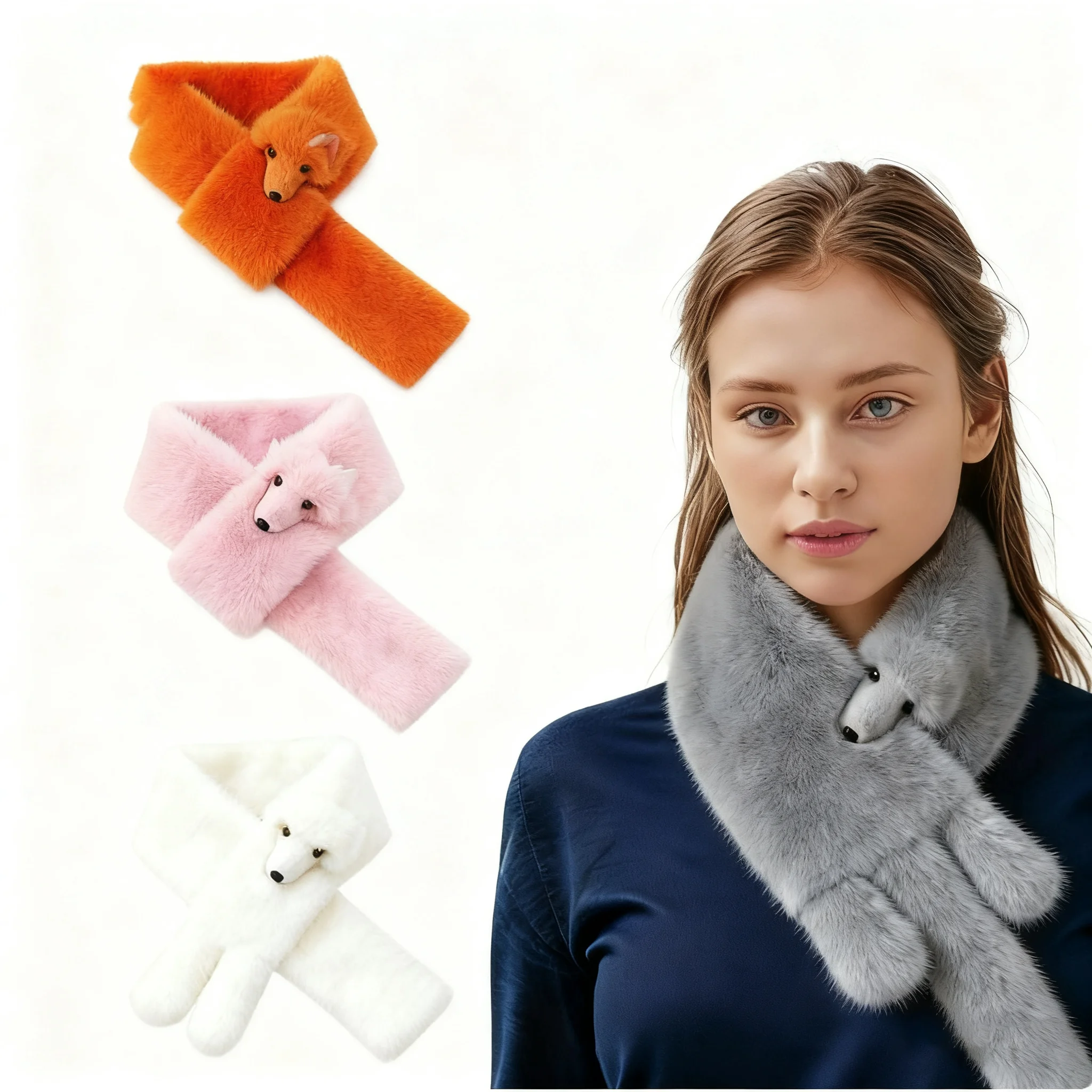 

Зимний кавайный плюшевый шарф в форме лисы, милый забавный мягкий детский шарф с имитацией соболи, теплый модный универсальный меховой студенческий шарф унисекс