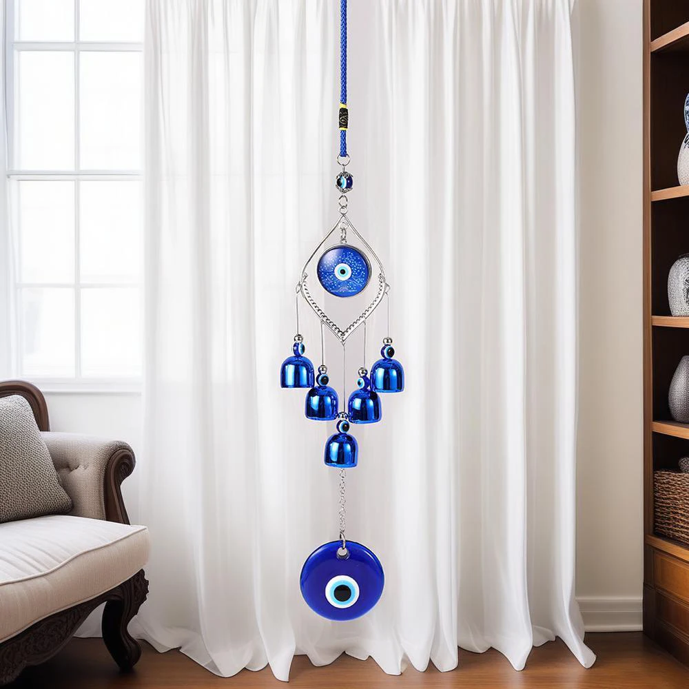 1 Piece of Star-Patterned Blue Eye Bell Wind Chime for Room Wall, Windowsill, Porch, Garden Decoration, Home Protection Hanging Ornament