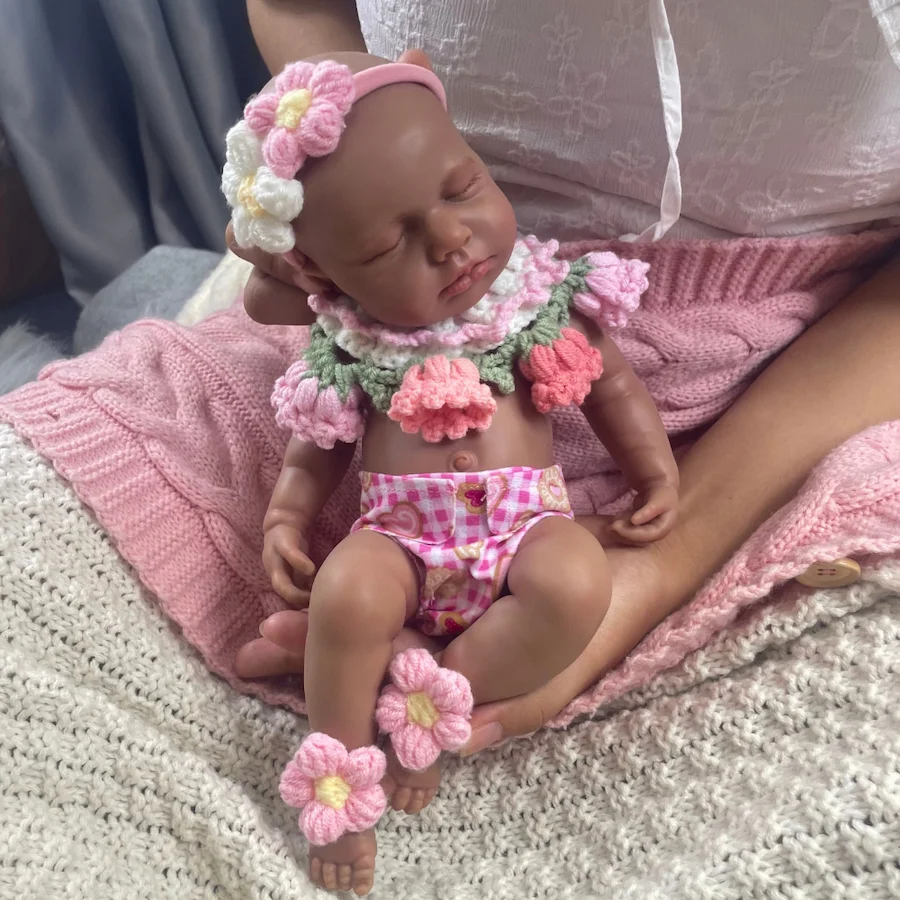 LouLou – Mini bébé Reborn en Silicone solide, peau foncée de 12 pouces, corps lavable pour fille afro-américaine, cadeau d'anniversaire et de noël