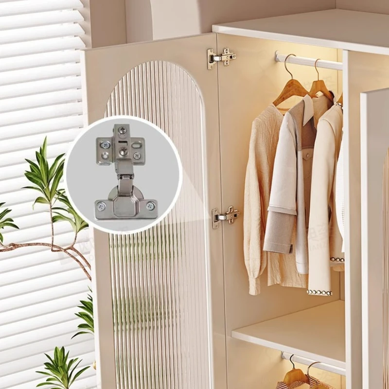 

Modern Closet Cabinet With Drawers White Solid Wood Cream Wind Bedroom Household Wardrobe Bedside Storage Glass Door With Lamp
