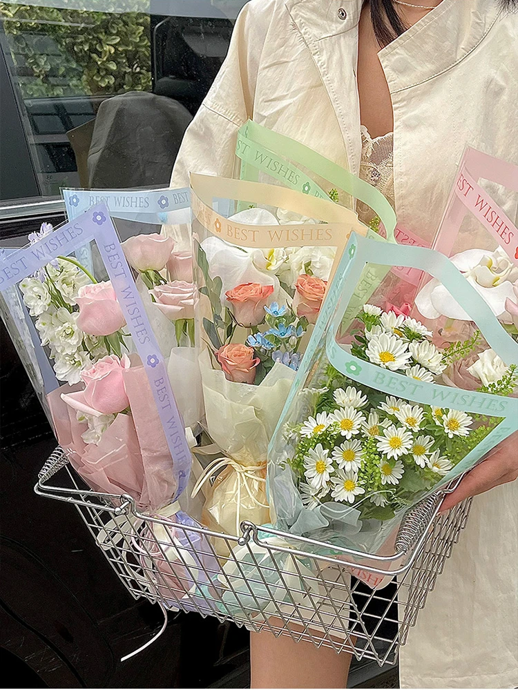 Valentine\'s Day Sweet English Letter Multi Bouquet Bag, Transparent Single Flower Bag, Floral Wrapping Paper, 50pcs