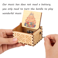 Happy Birthday Musical Ornaments Antique Wooden Engraved Hand Cranked Music Box