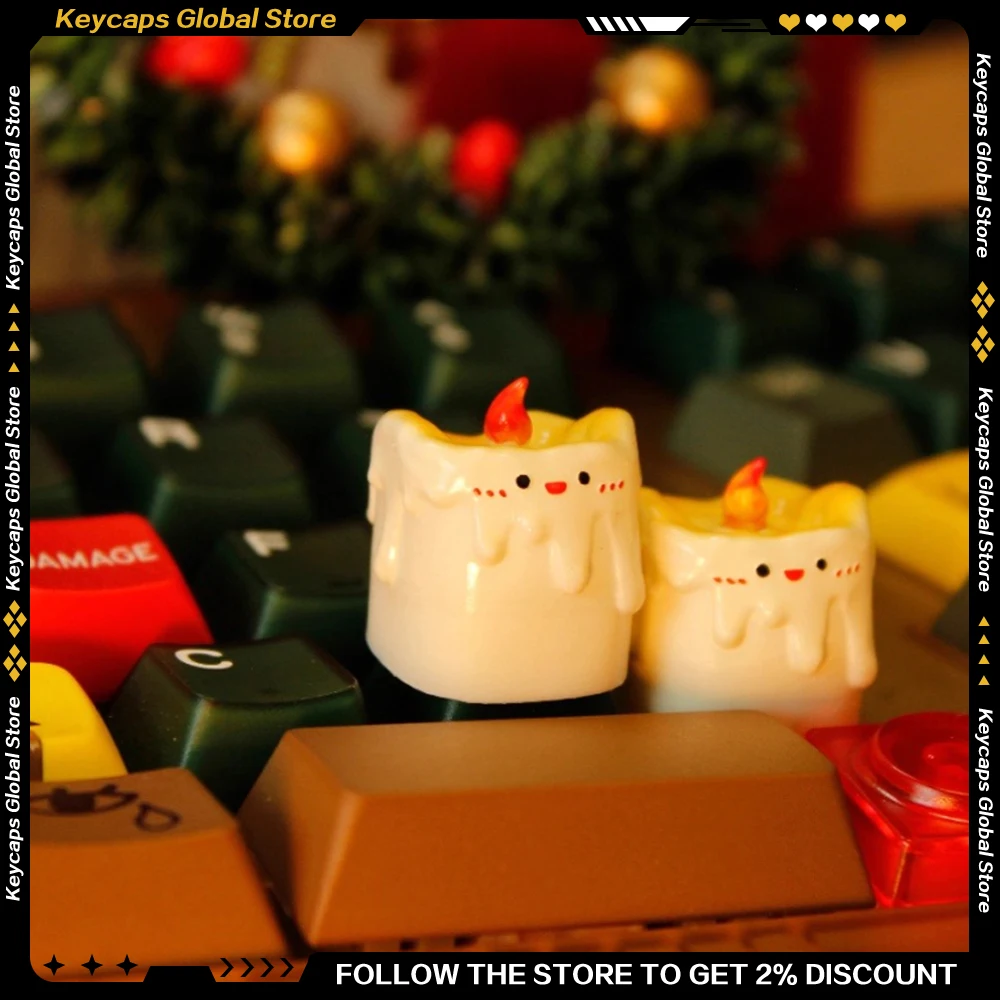 Christmas Series Christmas Candle Keycaps Resin Cute Personalized Christmas Holiday Creative Artisan Keycaps for Keyboard Gifts