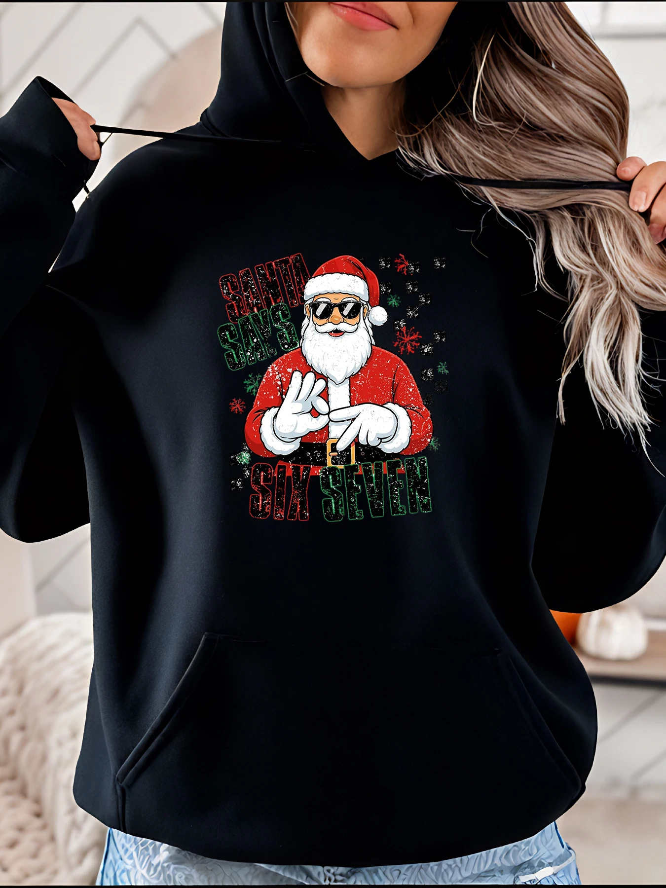 

Рождественская толстовка с капюшоном Santa Says Sick Season с принтом, женская повседневная праздничная одежда 280