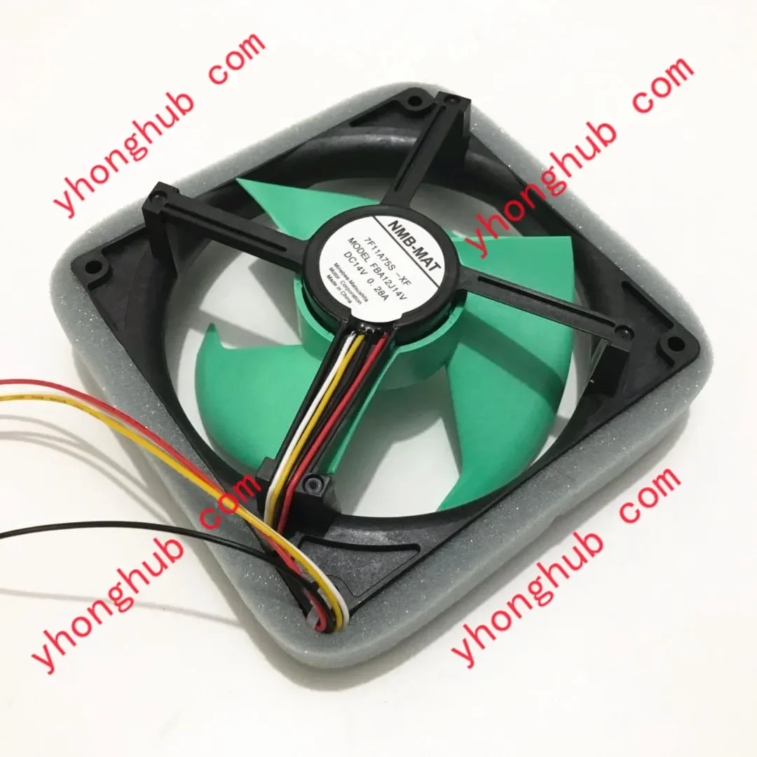 NMB-MAT FBA12J14V 7F11A75S DC 14V 0.28A 125x125mm 4-Wire Refrigerator Fan