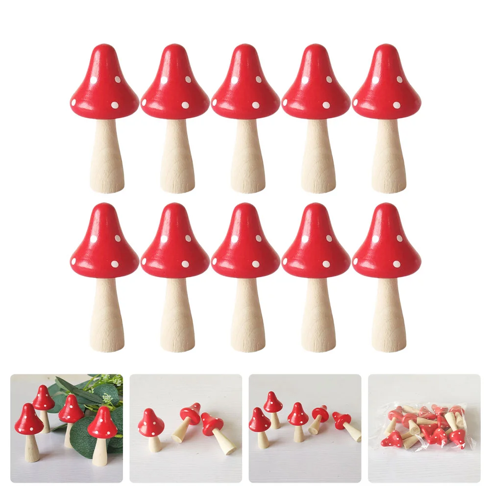 

10 Pcs DIY Home Decoration Wood Mushroom Adornment Household Terrarium Garden Wooden Plant Model Decorative Desktop
