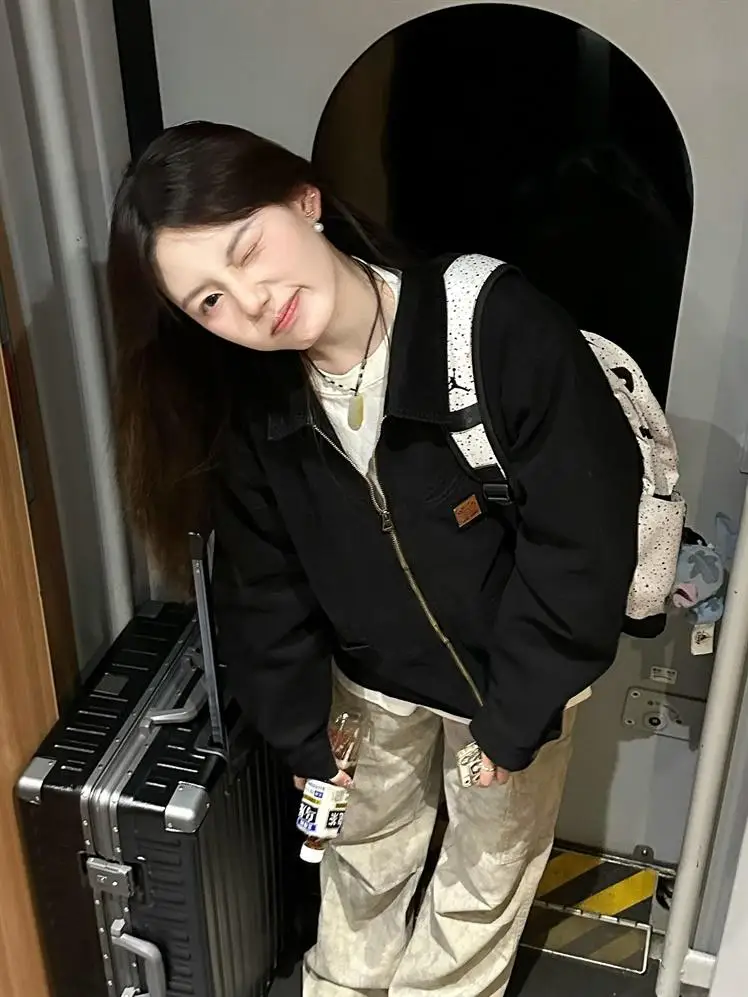 

Baseball Jackets Fleece Womens Winter American Original Contrast Adjustable Bowknot Vintage Element Patchwork Reflective Outdoor