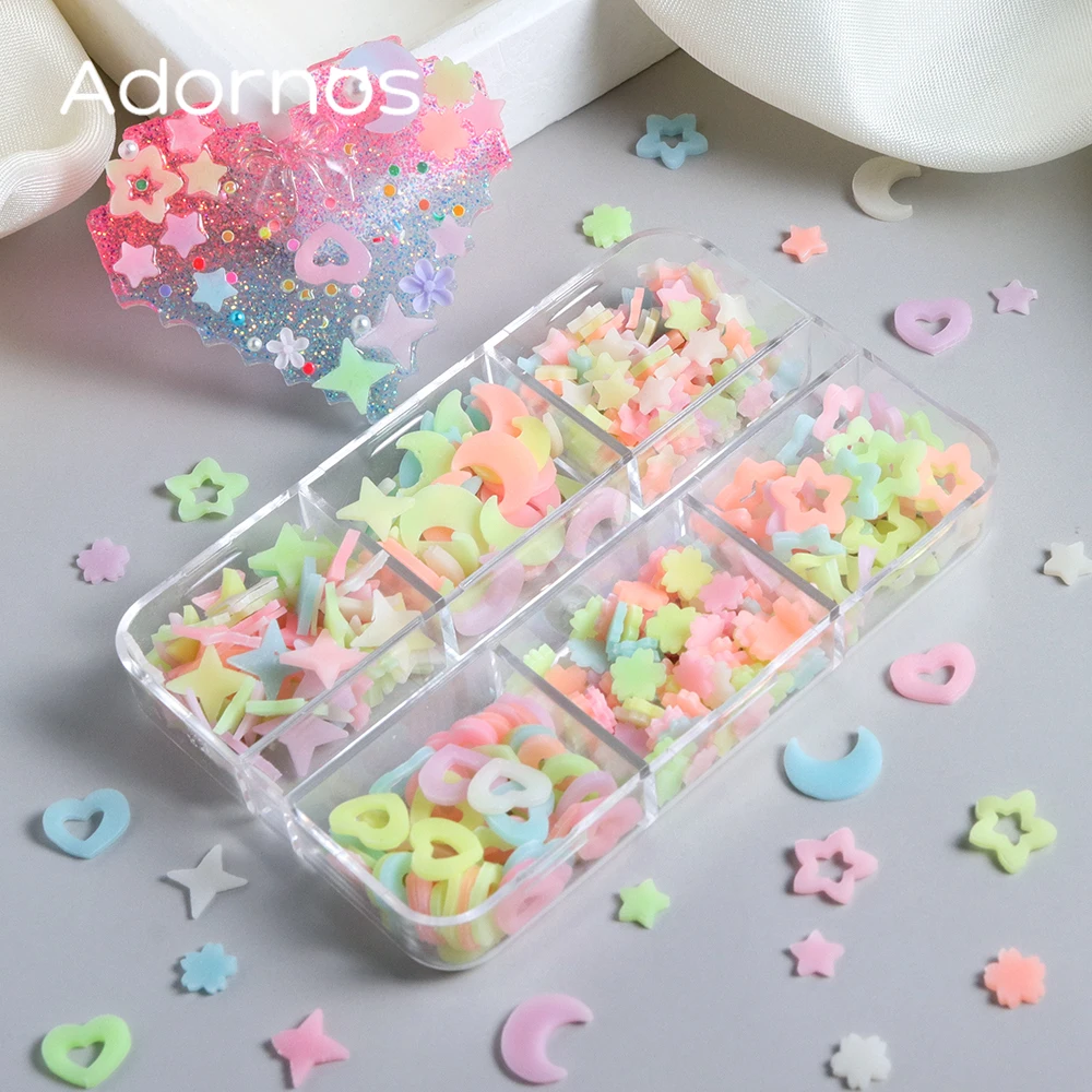 Colorful Mixed Stars Moon Nails Art Accessories 3D Flower Love Heart Soft Clay Slices Nails Charms DIY Kawaii Nails Decorations