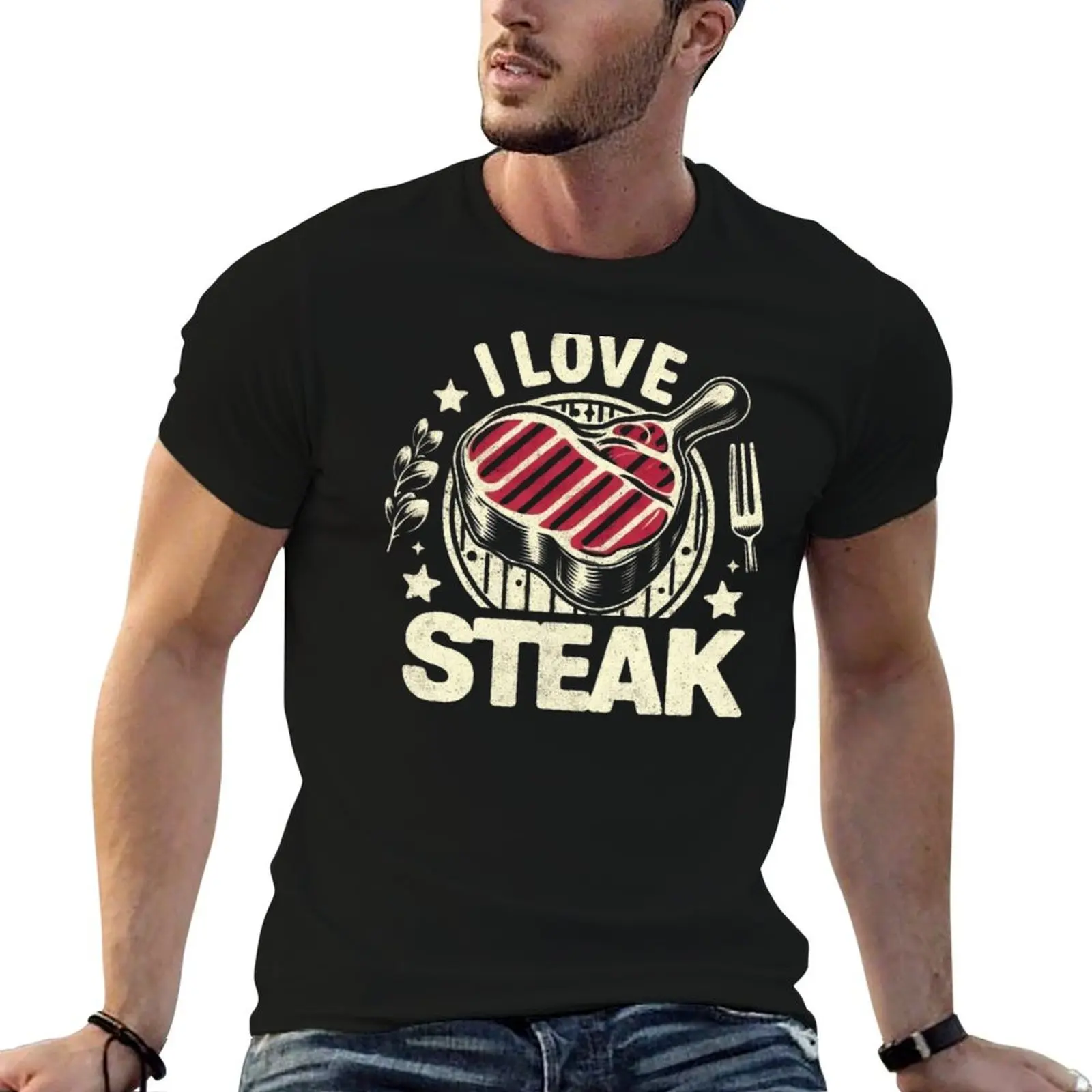 I love Steak T-Shirt Fashion Print Casual Short Sleeve