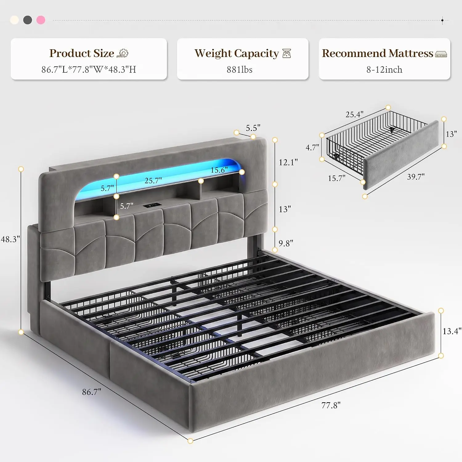 Bettgestell in Kingsize mit 4  – King Size Bed Frame With Storage Drawers Bewertung und Preis