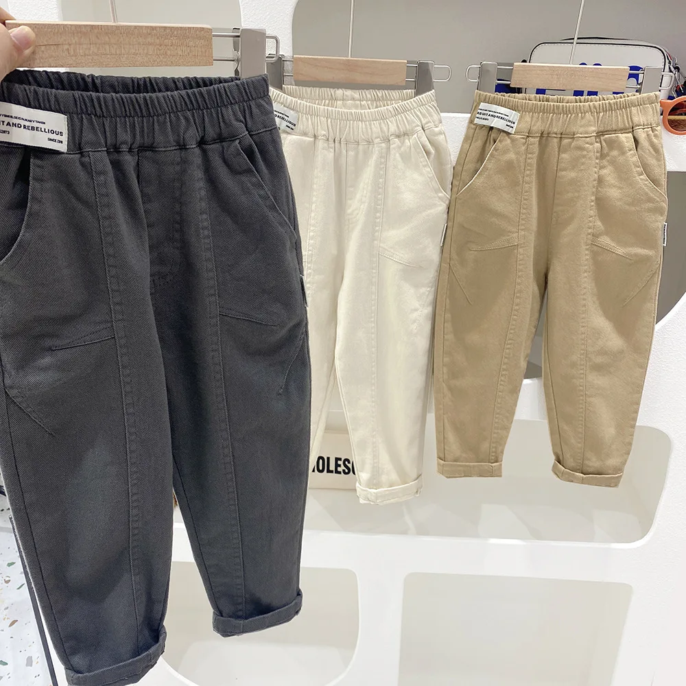 Spring Autumn Children Boys Jogger Pants Elastic Waist Letter Sticker Student Boys Trousers Solid Color Versatile Kid Boys Pants