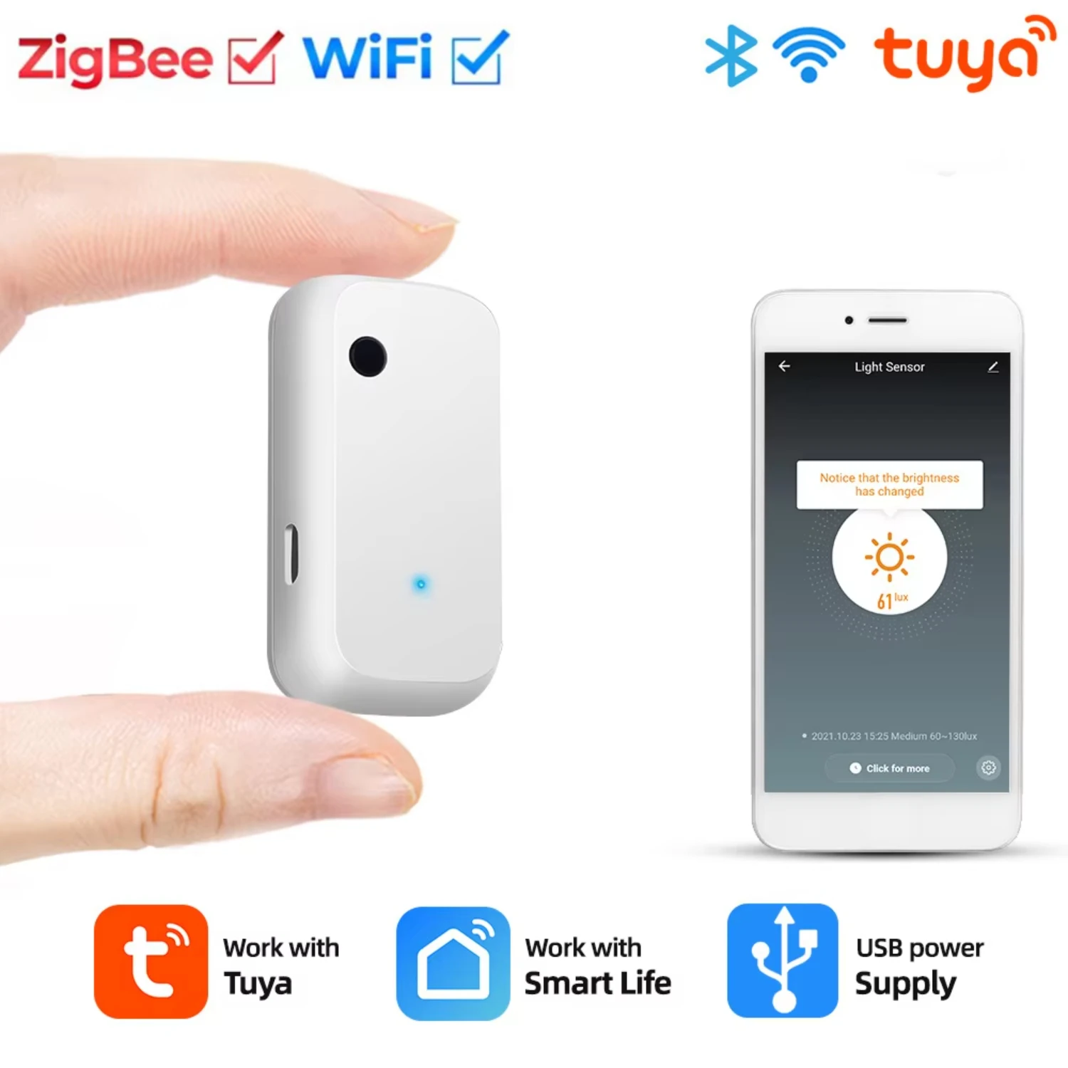 ZigBee/WiFi Light Sensor Intelligent  Illumination Sensor Brightness Detector Automation Work with Smart life Linkage