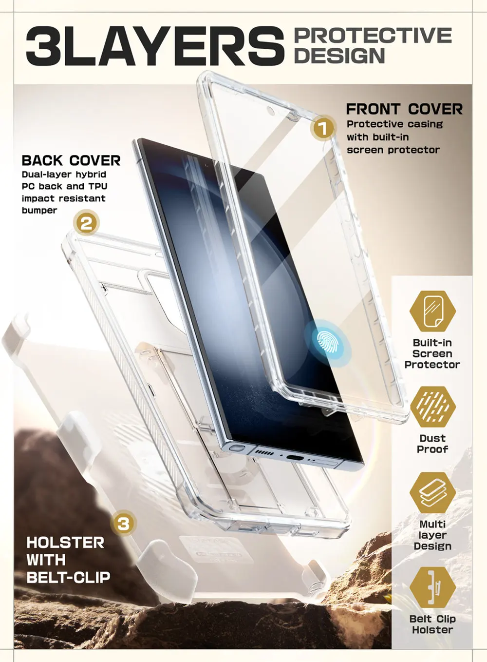 SUPCASE For Samsung Galaxy S24 Ultra Case UB Pro Full-Body Dual Layer Rugged Belt-Clip Phone Case with Built-in Screen Protector